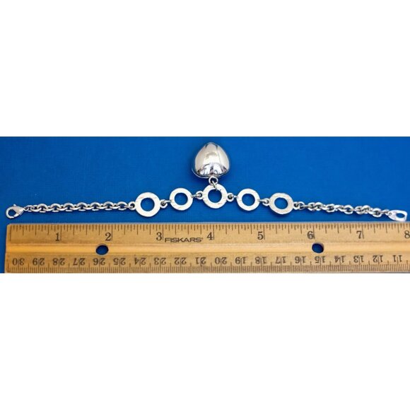 8 inch, Vintage Double Letter C Rhinestones Heart Silver Tone Bracelet - D42 - Picture 3 of 3